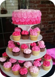 Rose Wedding Cake with Cupcakes