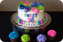 Sweet 16 Colorful Bow Birthday Cake with Matching Cupcakes